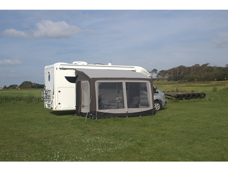Telta Pure 330 air awning pitched on caravan