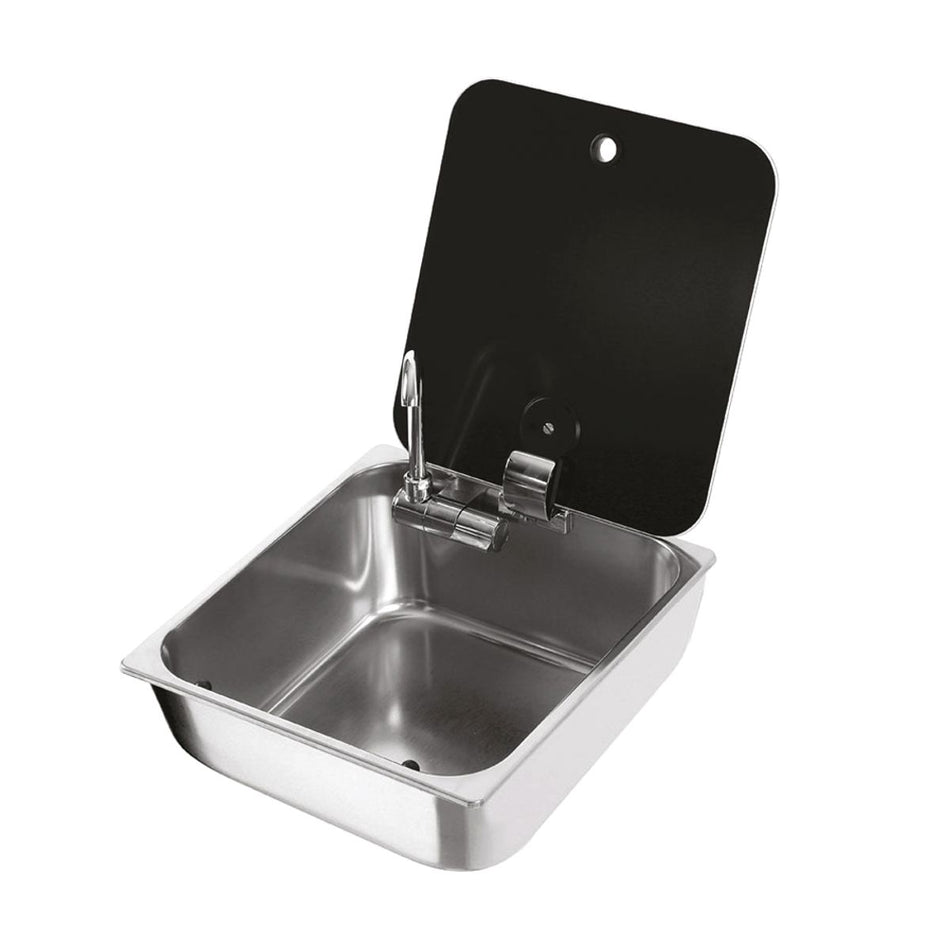CAN Sink with Glass Lid & Tap 350 x 320mm Campervan Caravan Motorhome Sink