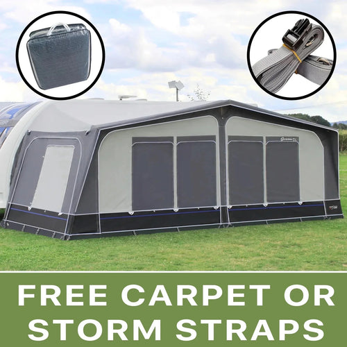 Camptech Savanna DL caravan awning with free carpet and storm straps bundle